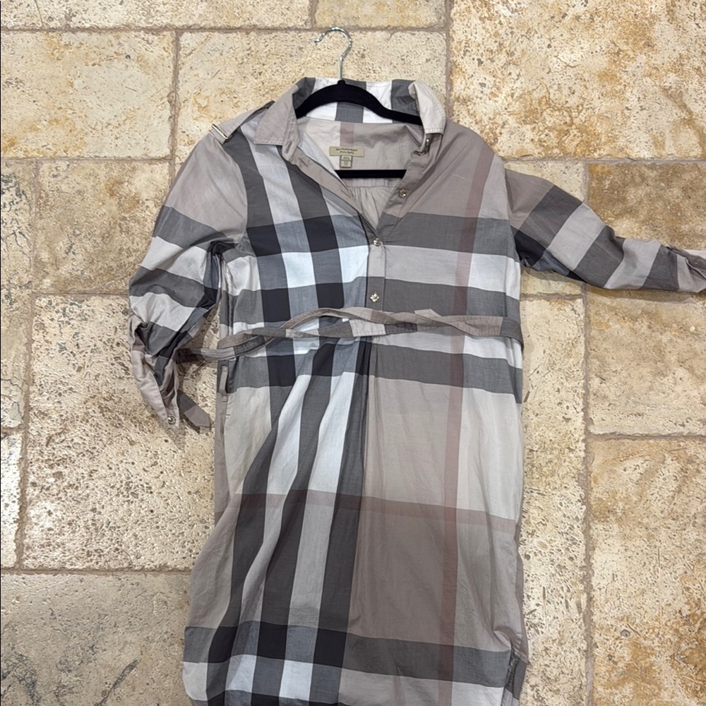 Burberry Checkered Dress in Gray and Brown